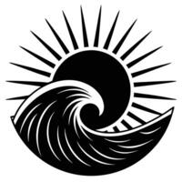 Hollow Wave Silhouette with Radiant Sun Backdrop vector