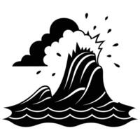 Rising Wave Splashing Against Sharp Cliff Under Cloudy Sky vector
