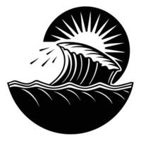 Wave Colliding with Cliff Edge Under Sunlit Sky vector