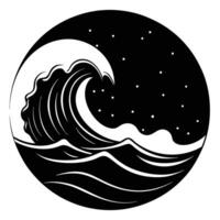 Tall Ocean Wave Breaking Under Soft Glowing Moon vector