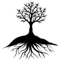 Lone Tree Silhouetted with Exposed Roots on Steep Cliff vector