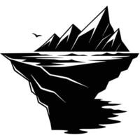 Jagged Rock Cliff Silhouetted Overlooking Calm Ocean vector