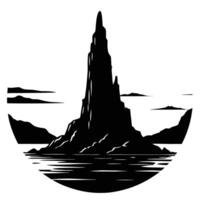 Tall Rocky Promontory Silhouetted Against Horizon vector