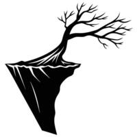 Thin Tree Trunk Bending Over Steep Cliff vector