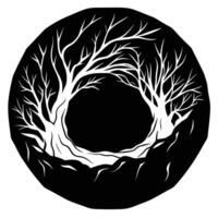 Circular Cave Silhouette with Tree Branches Above vector