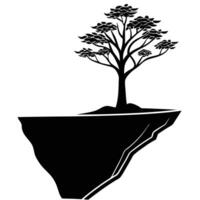 Distant Tree Outlined on High Narrow Cliff vector