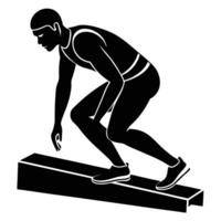 Sprinter Silhouetted on Starting Blocks, About to Launch, Speed in Focus vector
