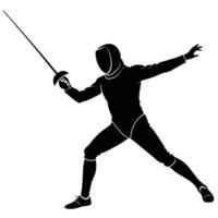 Fencer Silhouetted During a Thrust, Executing Technique vector
