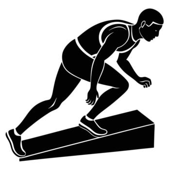 sprinter silueta acerca de a descanso desde comenzando bloques, Listo para velocidad vector