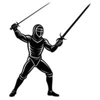Fencer Silhouetted with Sword Held High vector