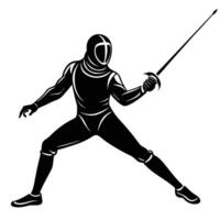 Fencer Silhouetted Moving in Defensive Stance vector
