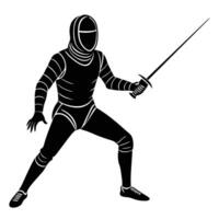 Fencer Silhouetted Holding a Guard Position vector