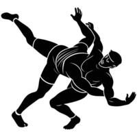 Wrestler Silhouetted Launching an Opponent for a Move, Demonstrating Technique vector
