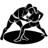 Wrestlers Silhouetted Grappling in the Ring, Intensity in Focus vector
