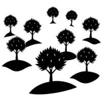 Multiple Trees Scattered on Soft Rolling Terrain vector
