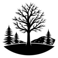 Lone Tree Surrounded by Distant Fading Forest vector