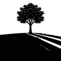 Distant Tree Casting Shadow on Warm Orange Field vector