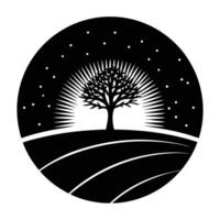 Golden Horizon with Silhouetted Small Tree in Field vector