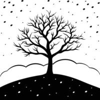 Lone Tree on Snowy Hill Under Cloudy Sky vector
