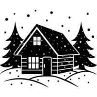 Isolated Winter Cabin with Snow Falling Softly vector