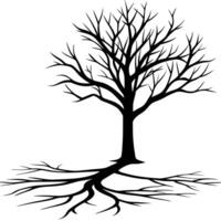 Frosty Bare Tree Casting Shadow on Snow-Covered Field vector