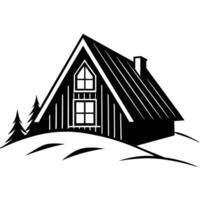 Cabin with Sharp Sloped Roof in White Winter Plain vector