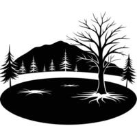 Frosty Lake with Dark Tree Shadow on Surface vector