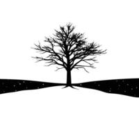 Lone Tree on Flat Snowy Horizon with Distant Light vector