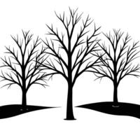 Group of Thin Bare Trees on Open Snowy Plain vector