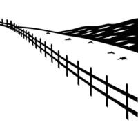 Fence Line Stretching Across Snowy Plain vector
