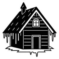 Small Cabin with Icicles Hanging from Roof Edge vector