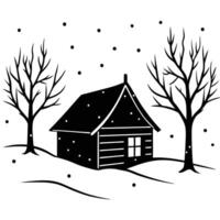 Simple Cabin in Snow with Scattered Bare Trees vector
