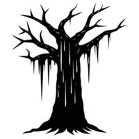 Tree Trunk with Icicles Glistening in Cold Light vector