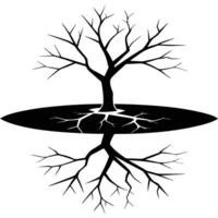 Tree Reflection on Cracked Frozen Lake Silhouette vector