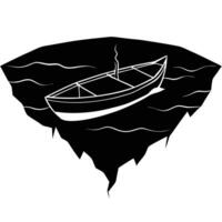 Small Boat Stuck in Frozen Lake with Cracks vector