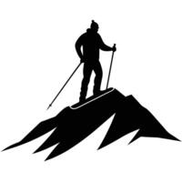 Skier Silhouette at Top of Sharp Snowy Hill vector