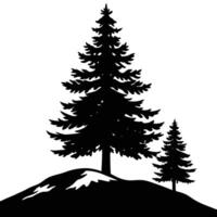 Silhouetted Pine on Snowy Ridge at Dusk vector