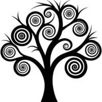 Abstract Tree Branches Silhouetted with Spiral Design on White Background vector