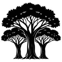 Ancient Trees Silhouetted Forming a Canopy Overhead on White Background vector