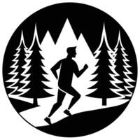Runner Silhouetted Navigating a Forest Trail vector