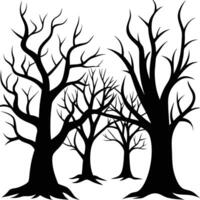 Twisted Bare Trees Silhouetted in a Quiet Forest on White Background vector