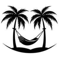 Beach Hammock Silhouetted Tied Between Two Palm Trees vector