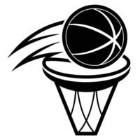Basketball Silhouetted Flying Through a Hoop on White Background vector