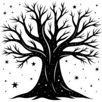 Ancient Tree Trunk Silhouetted with Sprawling Branches on White Background vector