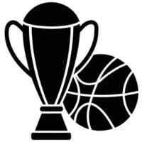 Basketball and Trophy Silhouetted Side by Side on White Background vector