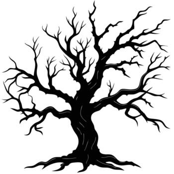 Gnarled Tree Silhouetted with Branching Pattern in a Misty Setting vector