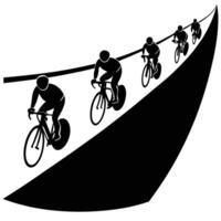 Cyclists Silhouetted in a Line on an Open Road vector