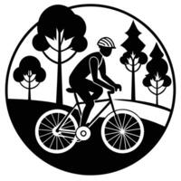 Cyclist Silhouetted Riding Through a Park with Helmet vector
