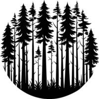 Dense Forest with Tall Slender Trees Silhouetted vector