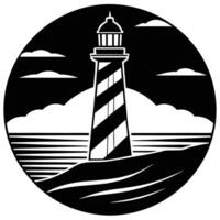 Lighthouse Silhouetted Against a Distant Sunset vector